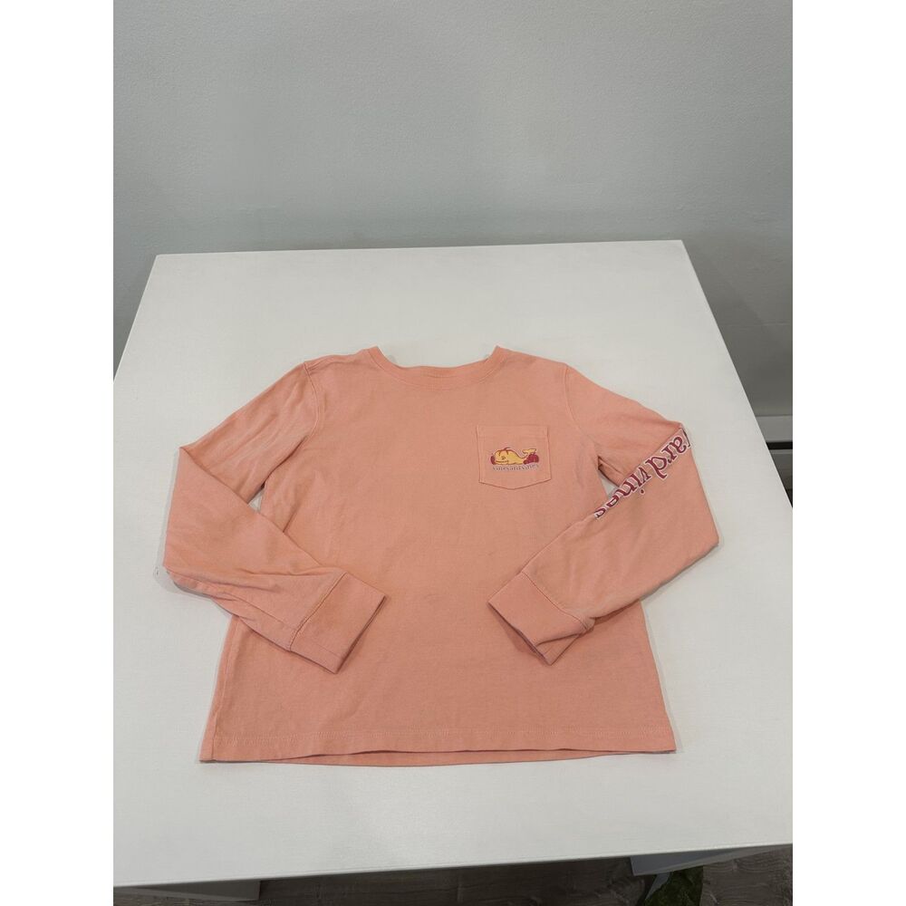 Vineyard Vines Boys S 7-8 Pumpkin Whale Long Sleeve Pocket Tee Fall Orange